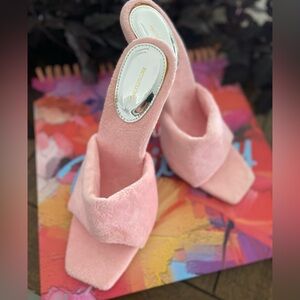 PrettyLittleThing Soft Pink Faux Fur Heels